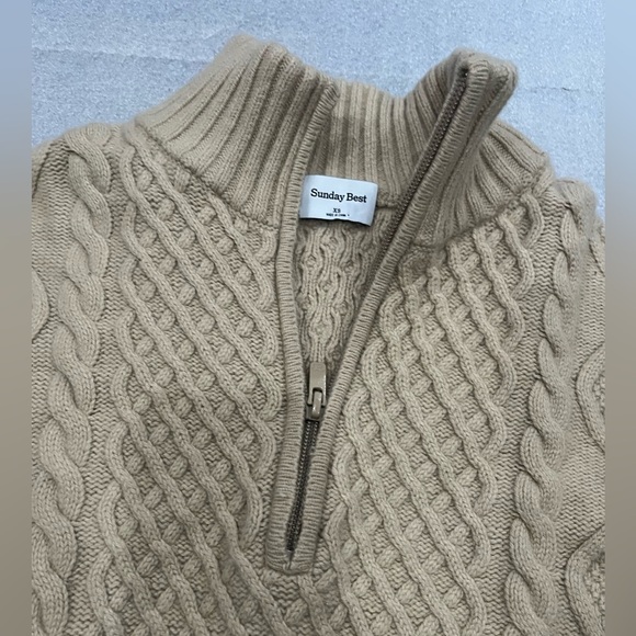 [XS]Aritzia Sunday Best PEGGY TURTLENECK 1/4 ZIP Cable Knit SWEATER Fisherman - Picture 6 of 11